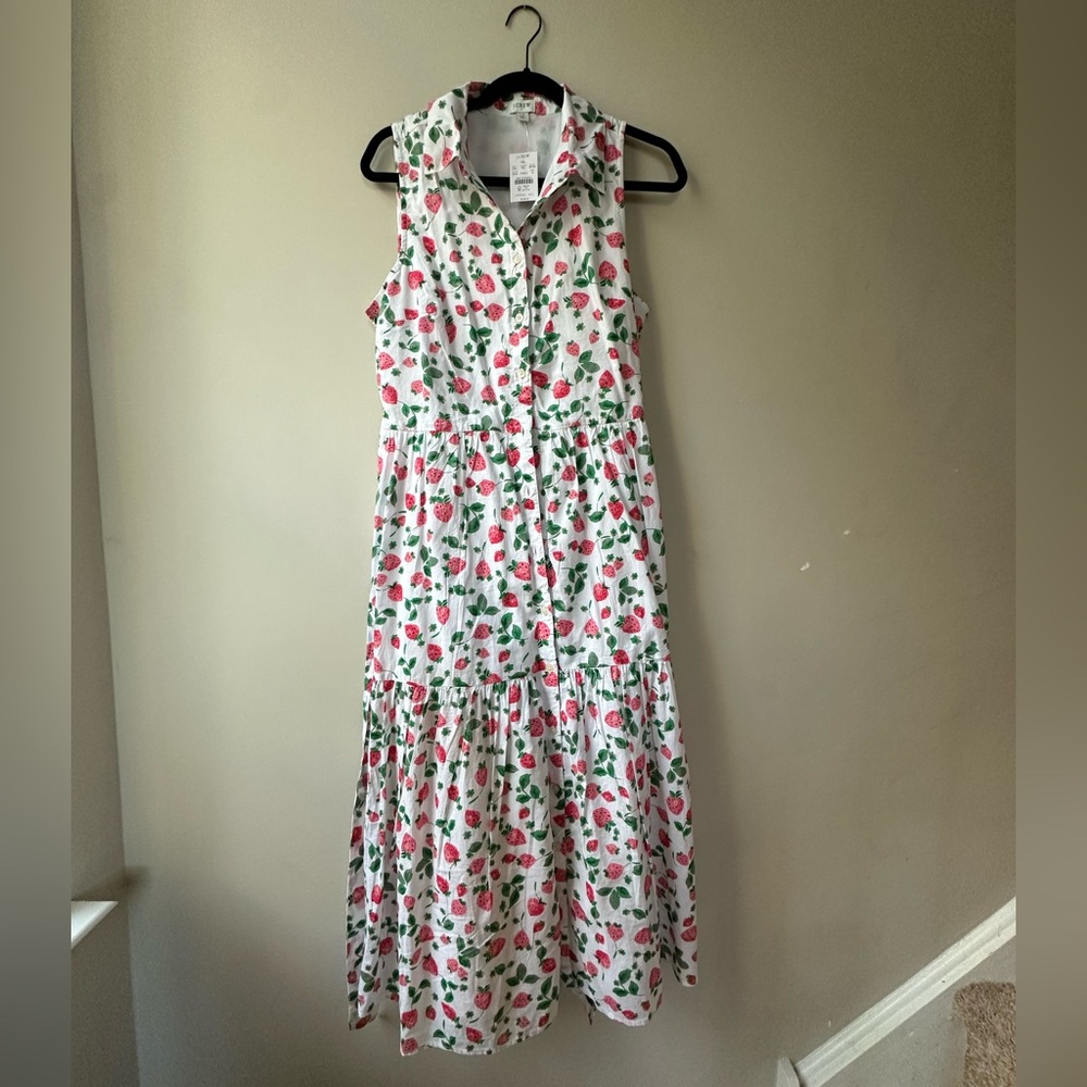 J. Crew | Collared, White, Pink, & Green Button Up Dress; Size 12